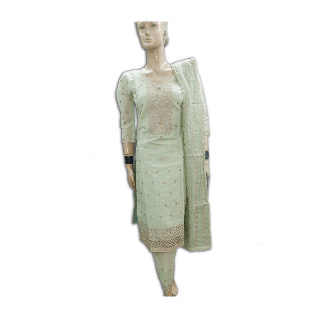 Mysuri Silk Salwar Kameez with Embroidery- Comes with half silk salwar and mixed silk dupatta.